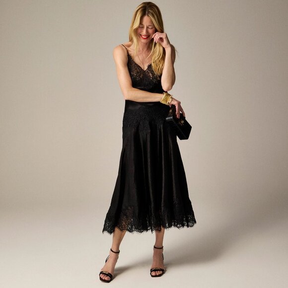 J.Crew Collection lace-trim slip dress in textured satin - Picture 1 of 3